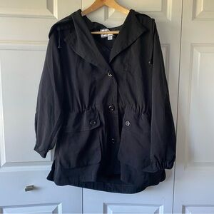 Elegant Black Hooded Trench Coat